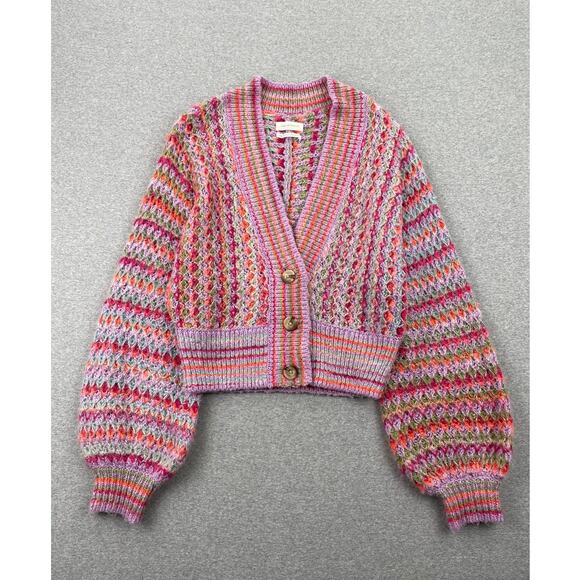 Urban Outfitters Sweaters - Urban Outfitters Nora Multicolored Cardigan Womens M Pink Purple Crochet Cropped